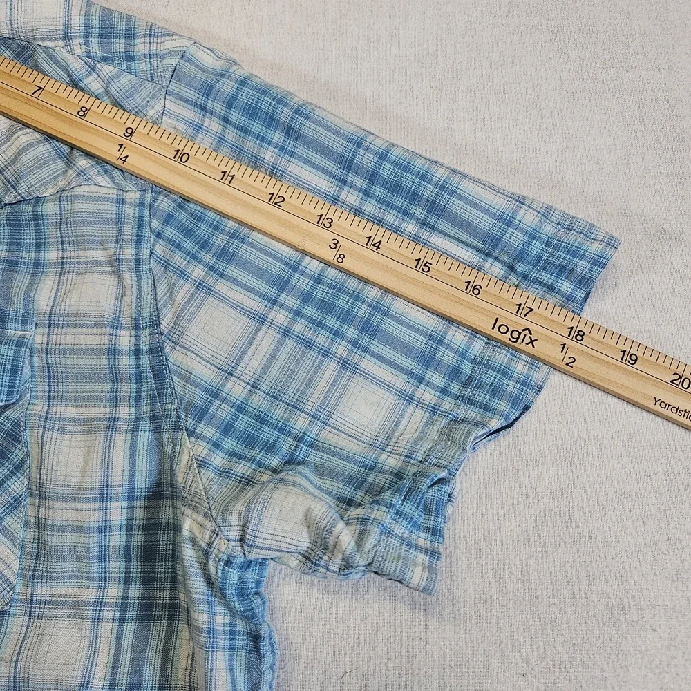 Ariat Men's Halterman Retro Fit Pearl Snap Blue Plaid Short Sleeve Shirt Size XL